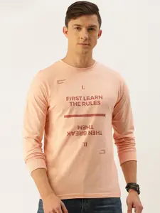 Difference of Opinion Men Peach-Coloured Printed Round Neck T-shirt