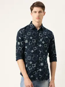 The Indian Garage Co Men Navy Blue & White Slim Fit Printed Casual Shirt