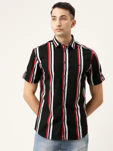 The Indian Garage Co Men Black & Red Slim Fit Striped Casual Shirt