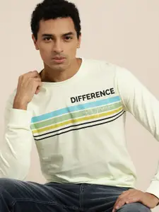 Difference of Opinion Men Lime Green  Black Striped Round Neck Pure Cotton T-shirt