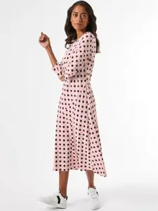 DOROTHY PERKINS Women Petite Pink & Black Polka Dot Print A-Line Dress