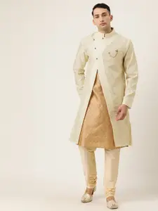 The Indian Garage Co Men Cream-Coloured Solid Sherwani Jacket