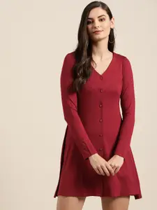 20Dresses Women Maroon Solid A-Line Dress