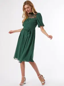 DOROTHY PERKINS Women Green Solid A-Line Dress With Belt