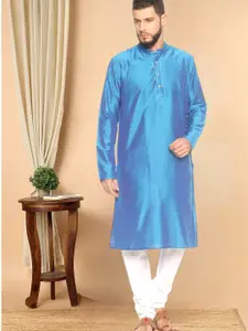 TATTVA Men Blue Solid Straight Kurta