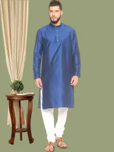 TATTVA Men Navy Blue Solid Straight Kurta