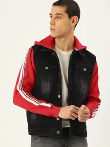 Campus Sutra Men Black Solid Bio-Wash Denim Jacket