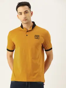 Campus Sutra Men Mustard Yellow Solid Polo Collar T-shirt