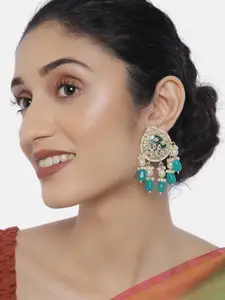 LAIDA Green & Gold-Plated Kundan Studded Classic Drop Earrings