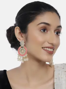 LAIDA Coral Gold-Plated Kundan-Studded Circular Drop Earrings