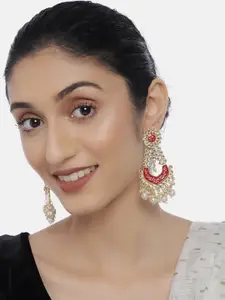 LAIDA Red Gold-Plated Kundan-Studded Enamelled Classic Drop Earrings