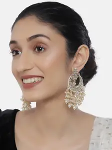 LAIDA Off-White Gold-Plated Kundan-Studded Crescent Shaped Chandbalis