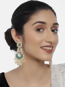 LAIDA Green Gold-Plated Kundan-Studded Enamelled Classic Drop Earrings