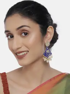 LAIDA Blue & Gold-Plated Kundan Studded Classic Drop Earrings