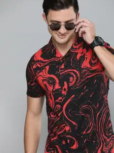 HERE&NOW Men Black & Red Slim Fit Printed Casual Shirt