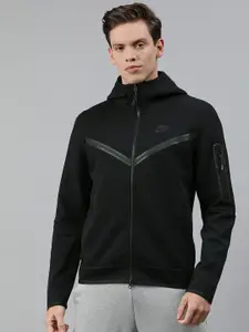 Nike Men Black Solid AS M NSW TCH FLC HOODIE FZ WR Sweatshirt with Striped Detail