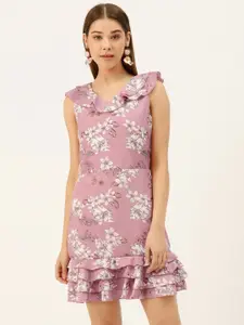 DODO & MOA Women Pink & White Floral Print A-Line Dress