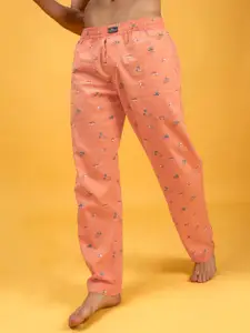 The Indian Garage Co Men's Peach and Black Printed Lounge Pants
