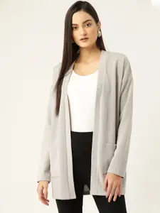 KASSUALLY Women Grey Solid Open Front Shrug