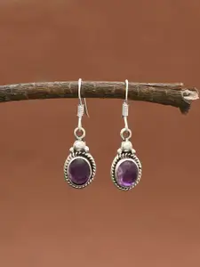 Silvermerc Designs Silver-Toned & Purple Teardrop Shaped Drop Earrings
