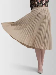 FableStreet Beige Accordion Pleated Midi Skirt