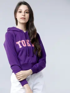Tokyo Talkies Women Purple Printed Hooded Sweatshirt
