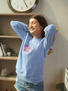 Tokyo Talkies Women Blue Printed Sweatshirt