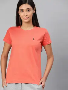 QUARANTINE Women Coral Orange Solid Lounge T-shirt