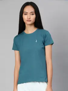 QUARANTINE Women Teal Blue Solid Round Neck Lounge T-shirt