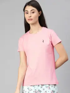 QUARANTINE Women Pink Solid Round Neck Lounge T-shirt
