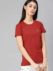 QUARANTINE Women Red Solid Round Neck Lounge T-shirt