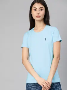 QUARANTINE Women Blue Solid Round Neck Lounge T-shirt