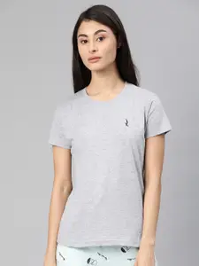 QUARANTINE Women Grey Melange Solid Round Neck Lounge T-shirt