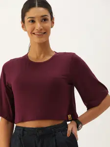 Campus Sutra Women Maroon Solid Boxy Top