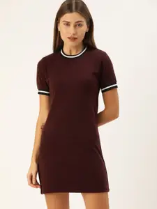 Campus Sutra Women Maroon Solid T-shirt Dress