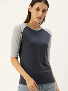 Campus Sutra Women Charcoal Colourblocked Pure Cotton Top