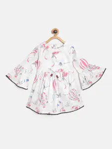 Bella Moda Girls Off-White & Pink Hot Air Balloon Print Fit and Flare Dress