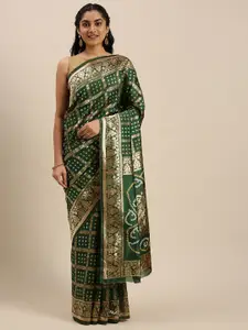 Mitera Green & Gold-Toned Woven Design Banarasi Saree