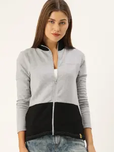 Campus Sutra Women Grey & Black Colourblocked Sweatshirt
