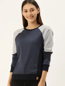 Campus Sutra Women Navy Blue Colourblocked Sweatshirt
