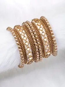 Peora Women Gold-Plated & White Velvet Silk Thread Chuda Chura Bangle Set
