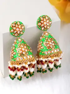 Peora Green Gold-Plated Handcrafted Dome Shaped Jhumkas