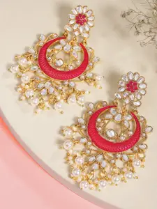 Peora Gold-Plated & Magenta Kundan Classic Drop Earrings