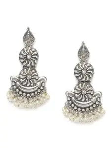Peora Silver-Plated & White Oxidised Crescent Shaped Chandbalis