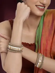 Peora Women Gold-Plated & White Velvet Silk Thread Chuda Chura Bangle Set