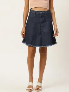 Xpose Navy Blue Washed High-Rise Denim Stretchable A-Line Skirt