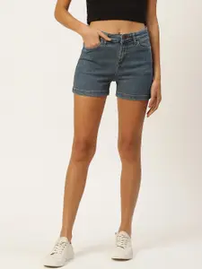 Xpose Women Blue Solid Slim Fit Denim Shorts