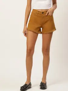 Xpose Women Mustard Yellow Solid Regular Fit Denim Shorts