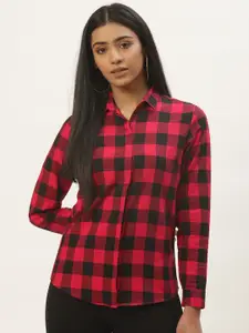 Hancock Women Red & Black Pure Cotton Slim Fit Checked Formal Shirt