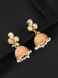 OOMPH Pink & Gold-Toned Dome Shaped Jhumkas